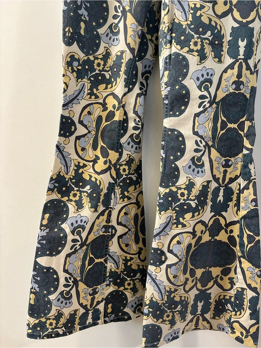 Free People Flared Pants in Yellow, Navy & Cream - Picture 3 of 7